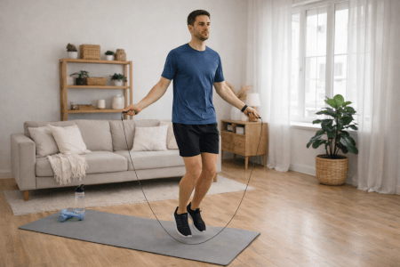 Hyppynaruharjoitus kotona olohuoneessa