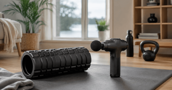 Foam roller ja hierontavasara kotitreenitilassa lihashuoltoa varten